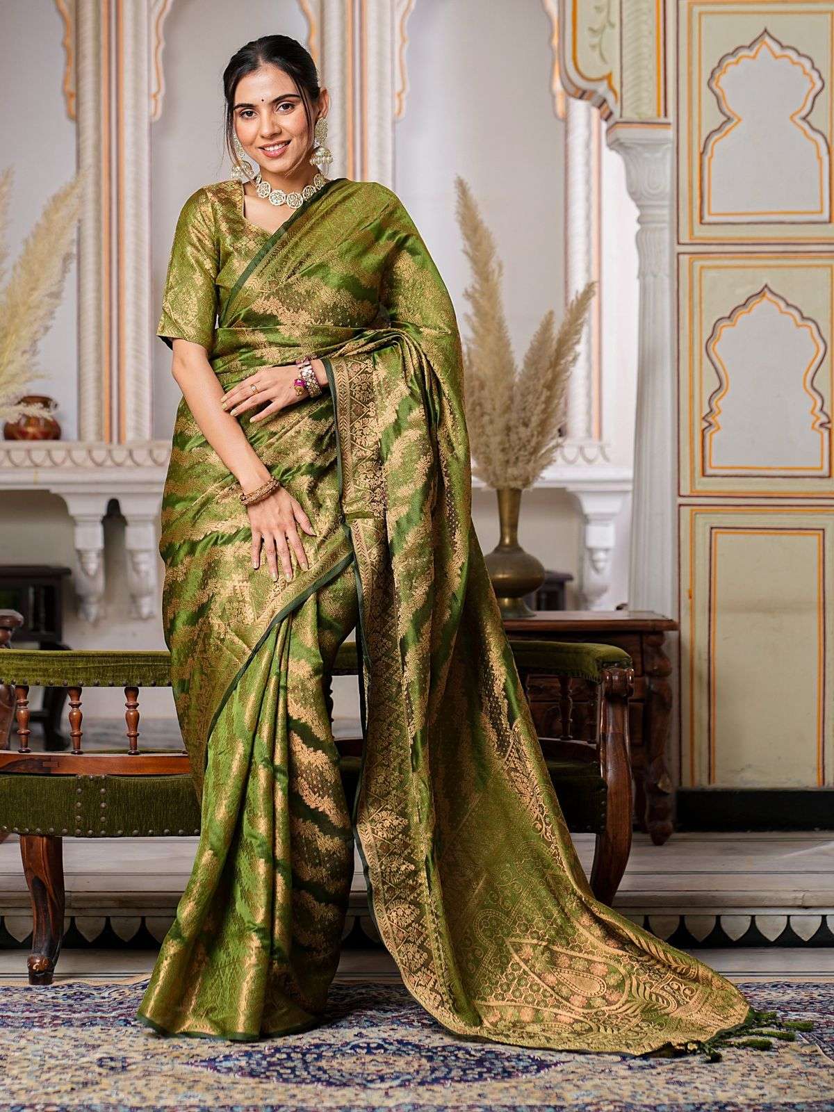 Mehandi GreenColor Pure Organza Saree 